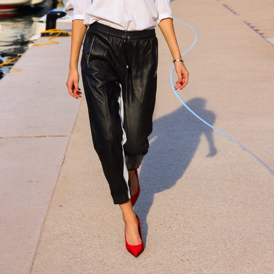 JOYA, le jogging cuir tendance Jogging cuir EVA ROJE L Noir