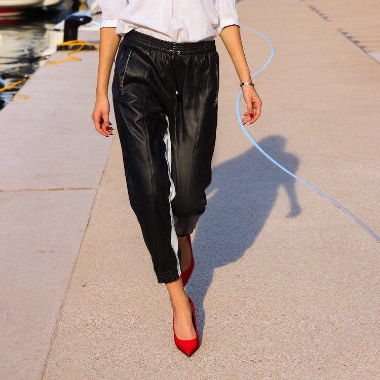 JOYA, le jogging cuir tendance Jogging cuir EVA ROJE L Noir
