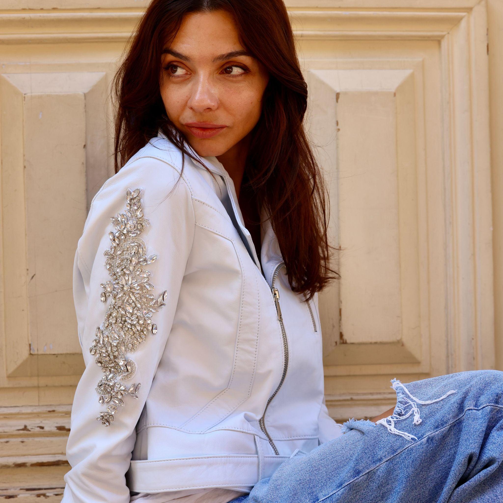 ISABEL, l'unique Perfecto Couture blanc en cuir d'agneau - EVA ROJE