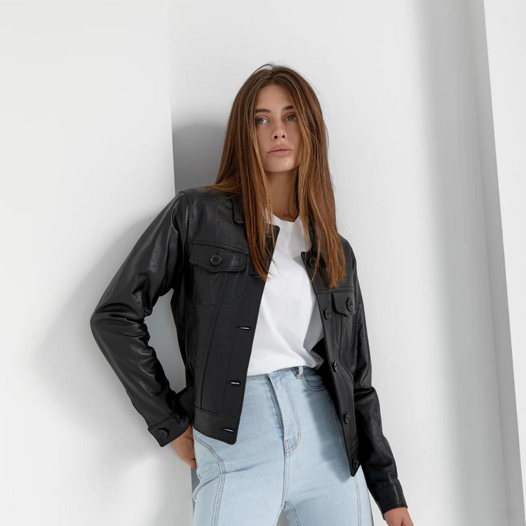 ELLEN : veste en agneau plongé 5 boutons