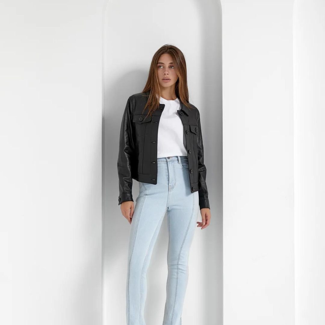 ELLEN : veste en agneau plongé 5 boutons