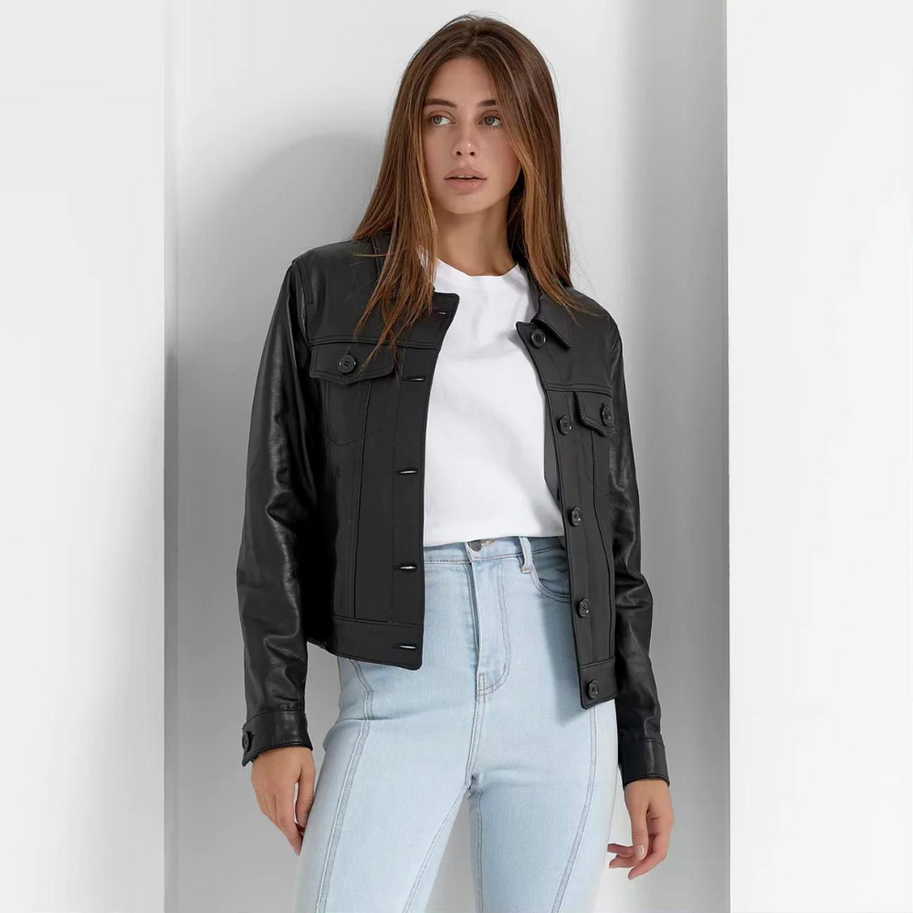 ELLEN : veste en agneau plongé 5 boutons