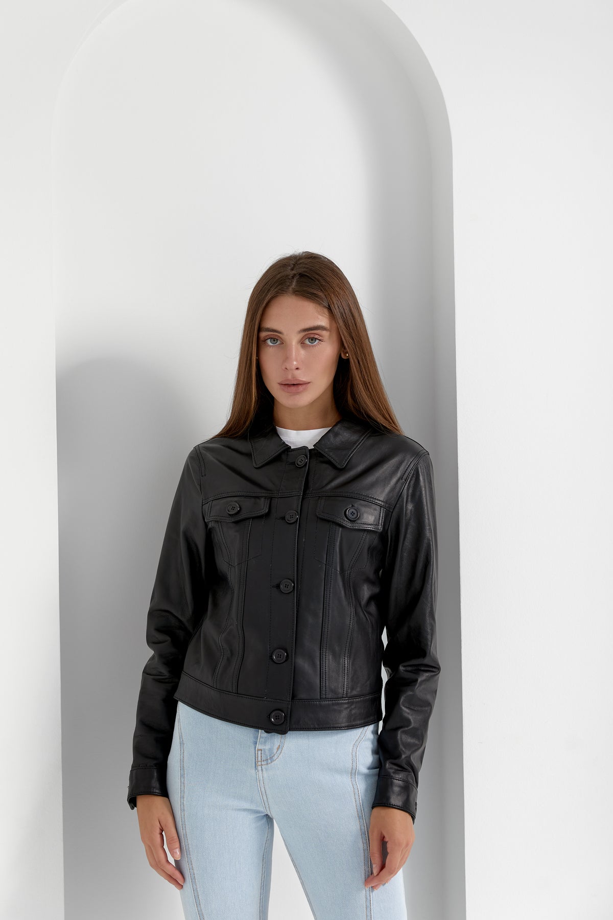 ELLEN : veste en agneau plongé 5 boutons