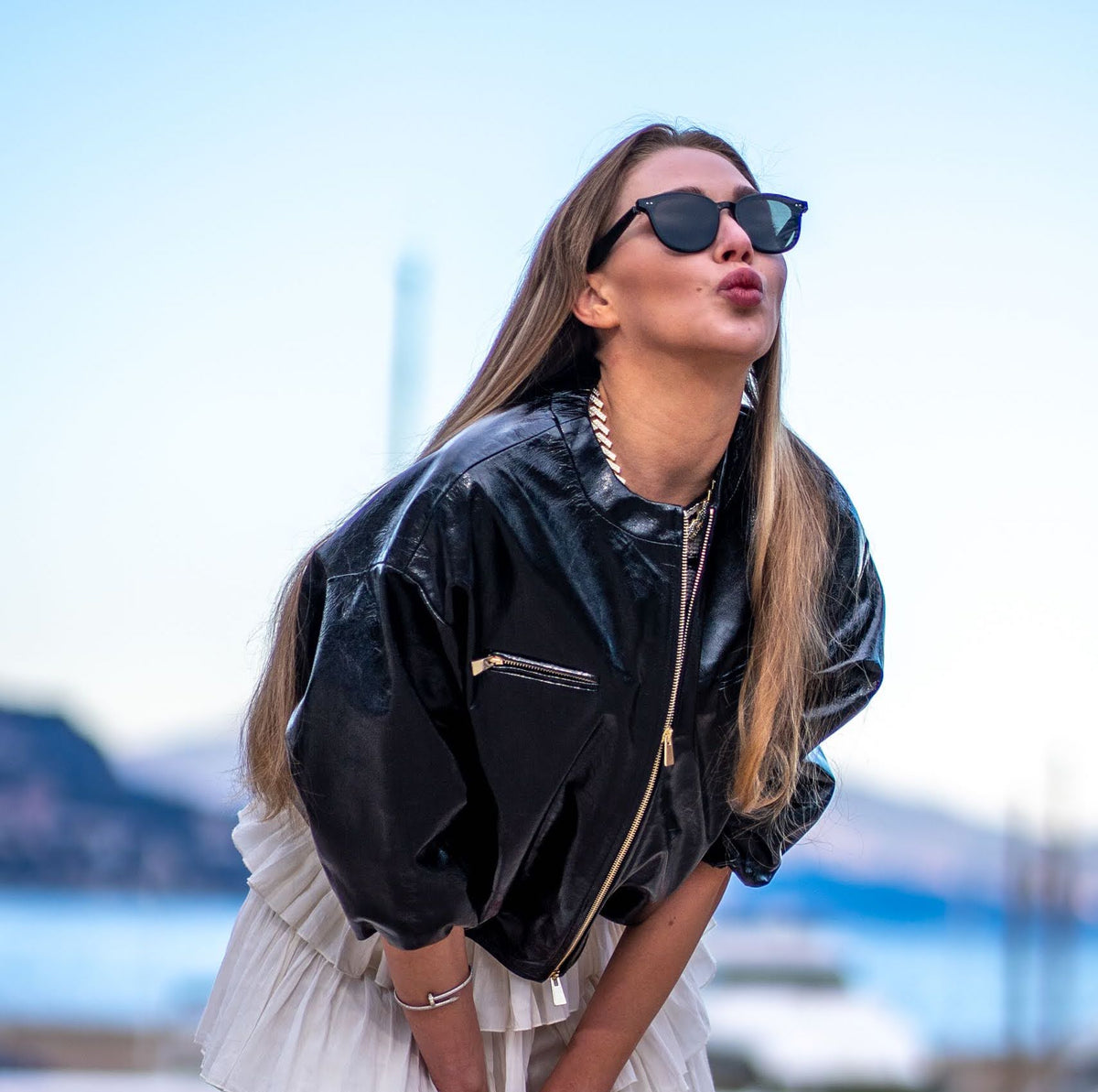 RIANA, bomber en cuir vernis