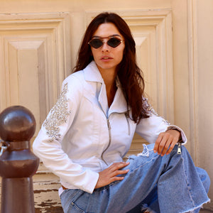 ISABEL, l'unique Perfecto Couture blanc en cuir d'agneau - EVA ROJE