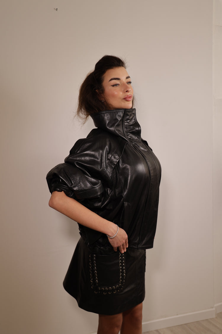 Valerie Leather Jacket with Statement High Collar