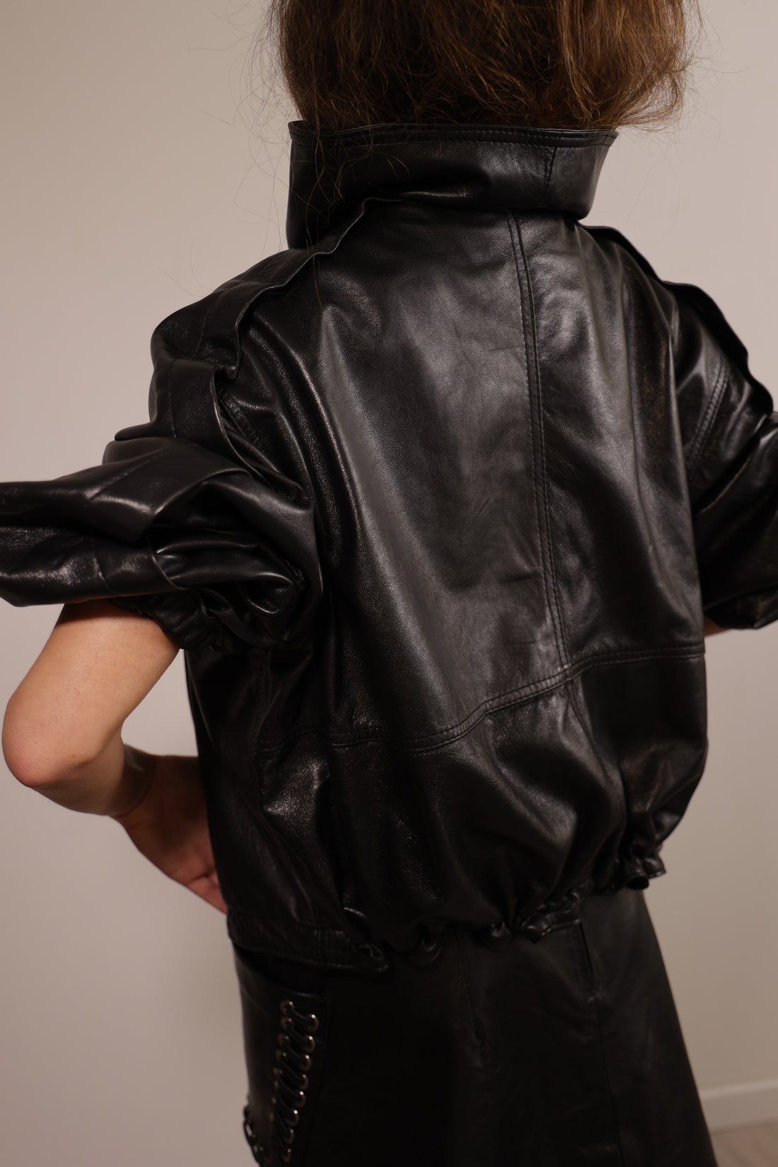 Valerie Leather Jacket with Statement High Collar