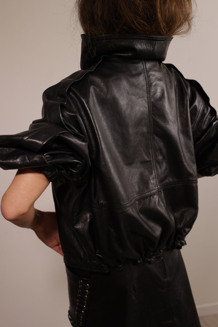 Valerie Leather Jacket with Statement High Collar