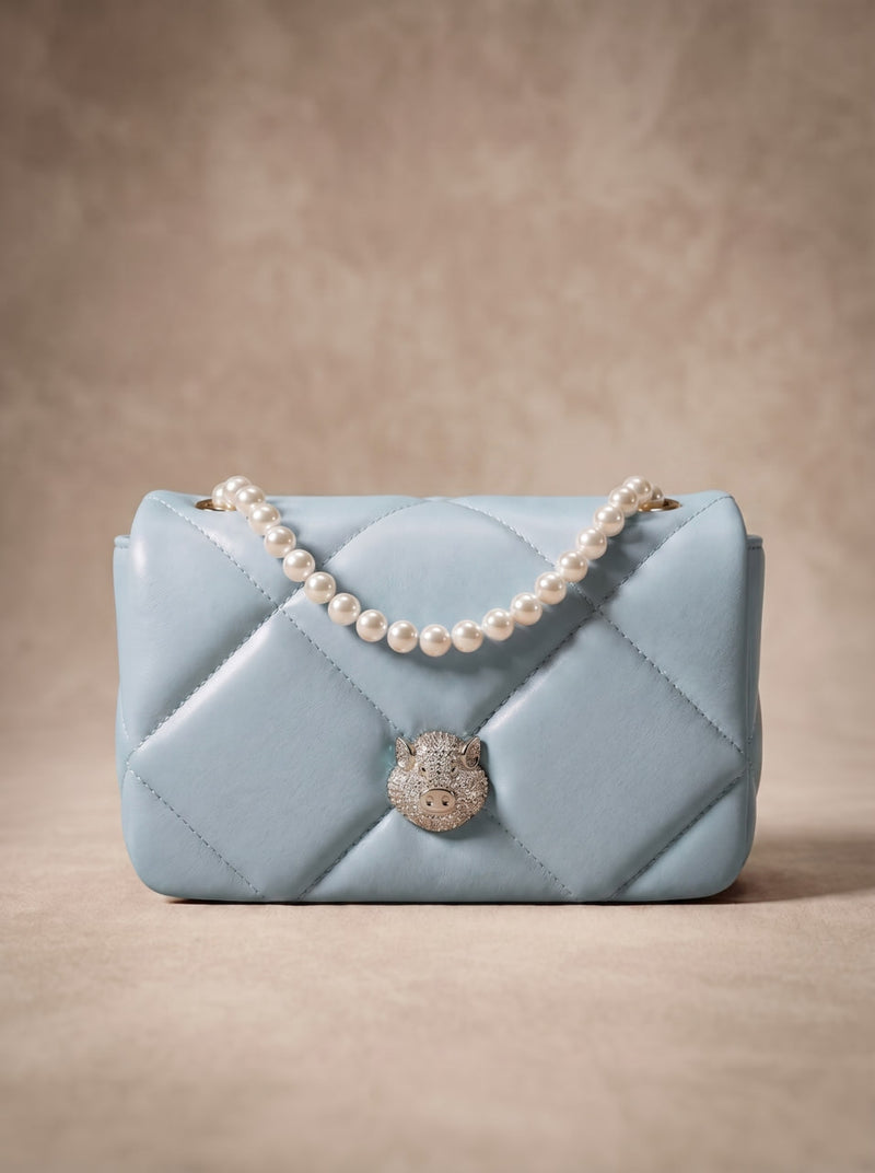 EVA ROJE Piggy Bag in Blue — hands-free Italian leather crossbody bag