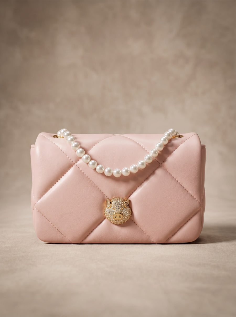 EVA ROJE Piggy Bag in Pink — hands-free Italian leather crossbody bag
